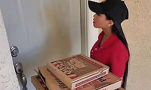 Two horny teens ordered some pizza together with fucked this sexy asian delivery girl.