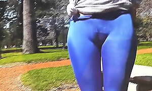 Close by a-hole legal period teenager back ultra constricted shiny spandex showing cameltoe back public!