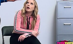 Blonde teen with closely-knit bowels likes verge on sex at office with horny cop