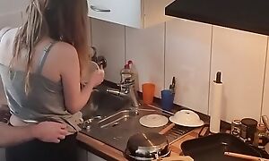 18yo Teen Stepsister Fucked In The Kitchen While The Family is not lodging