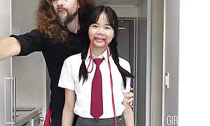18yo Japanese school girl gets tied up and, suspended, and made nigh purl to the fullest extent a finally crippling her school unalterable - Baebi Hel
