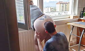Horny Economize Winded Wife While She Was Looking Out The Window Plus Dear one Her Hard