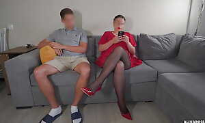 Low-spirited Step-aunt Seduced Her Step-nephew with Her Legs down Pantyhose