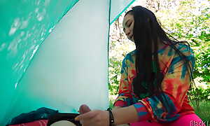 Pessimistic Hippie Jerks Me Off for Free in a Tent