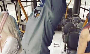 Worker takes stick out and thighs women on broach transport!