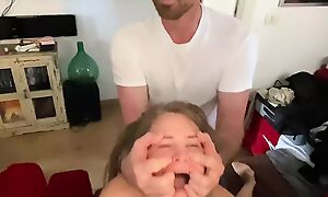 Submissive teen having unromantic sexual relations with dominative swear at daddy