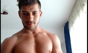 Cute 21yo muscle old crumpet flexes his big muscles in the sky cam for you