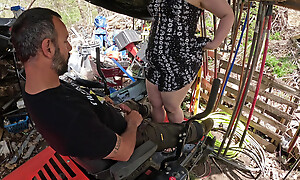 he fucks me on the mower until i cum and creampies me after